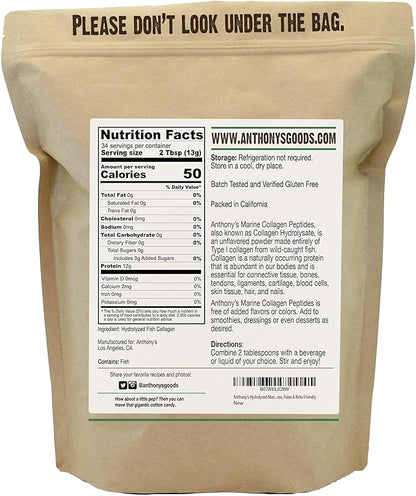Anthony's Hydrolyzed Marine Collagen Peptides, Gluten-free, 1-pound
