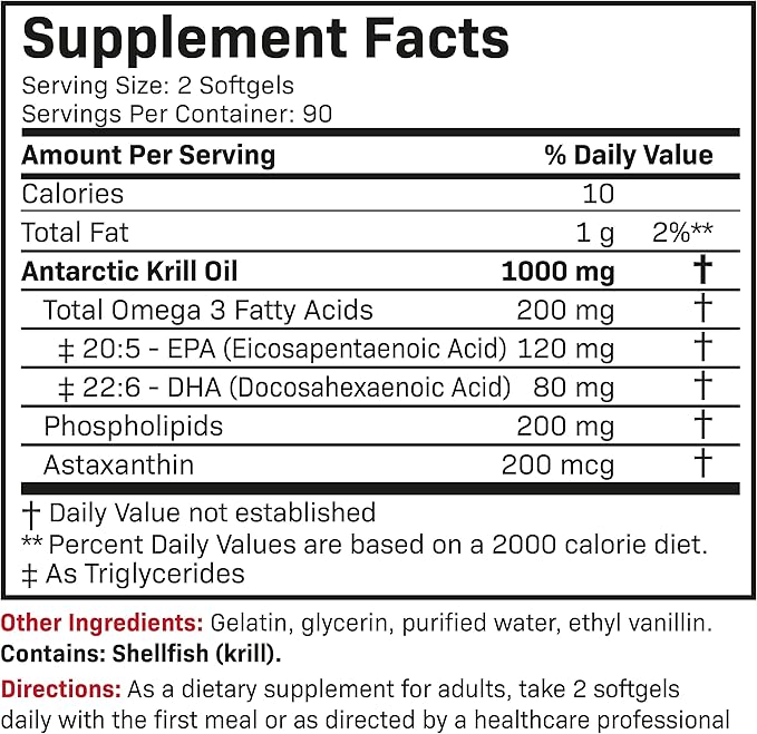 Futurebiotics Antarctic Krill Oil 1000mg Omega-3s EPA, 100% Pure 180 Softgels (90 Servings)