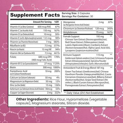 Women's Multivitamin – Complete Multivitamin for Women 50+ with Essential Vitamins A, B, C, D, E, Calcium & Iron – Supports Energy, Mood, Hair, Skin, Nails & Overall Health – 60 Capsules
