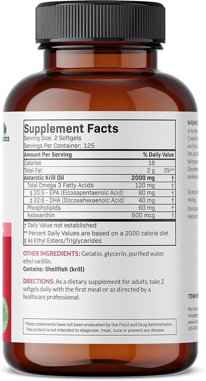 Futurebiotics Antarctic Krill Oil 2000mg Omega-3s EPA, 100% Pure 250 Softgels