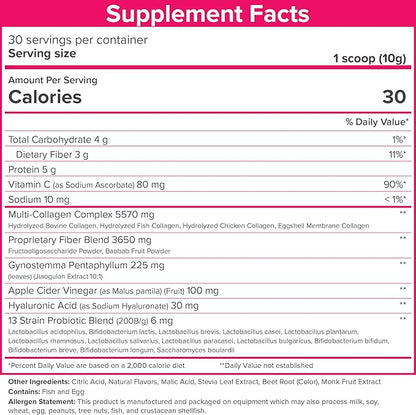 SkinnyFit Super Youth Strawberry Watermelon Multi-Collagen Peptides + Probiotics, Baobab Fiber, Apple Cider Vinegar, Hyaluronic Acid, & Vitamin C, Skin, Hair, Joint & Metabolism Support, 30 Servings