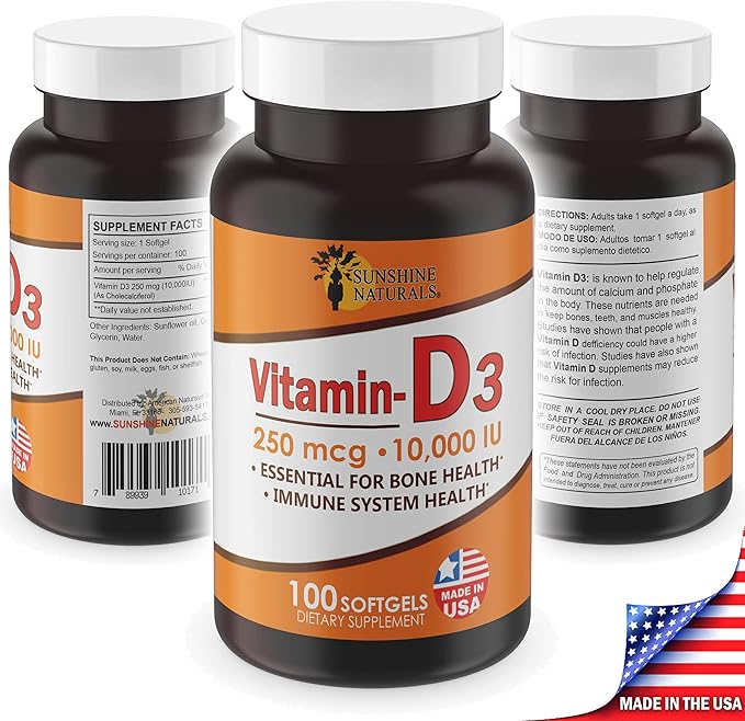 Vitamin D3 Dietary Supplement. High Strength. 250mcg. 100 100 Gels