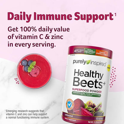 Purely Inspired Healthy Beets Superfood Powder, Unflavored - Super Beet Root Powder with Red Spinach Extract, Vitamin C & Zinc for Immune Support - Supports Nitric Oxide Production for Men & Women