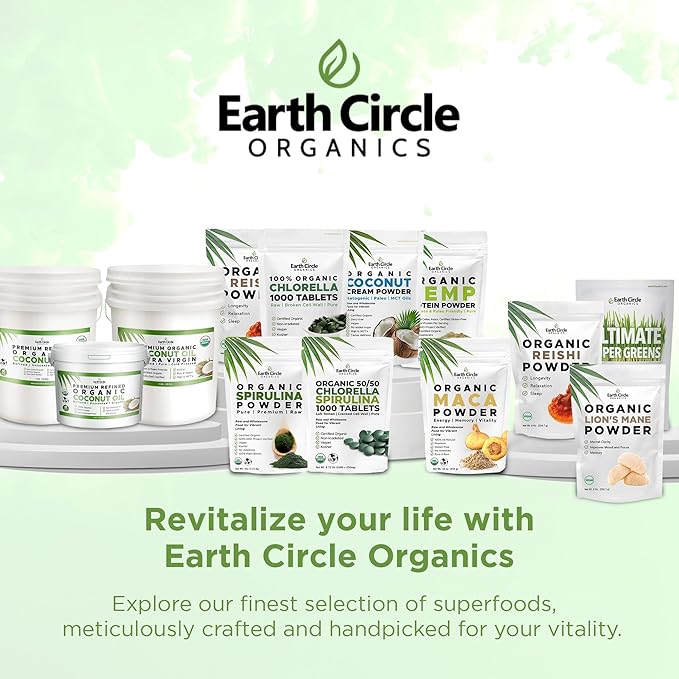 Earth Circle Organics Spirulina Powder, Kosher, Raw and Non-Irradiated | Pure Vegan Protein | Premium Superfood, High in Amino Acids and Antioxidants - 4 Ounce (3 Packs)