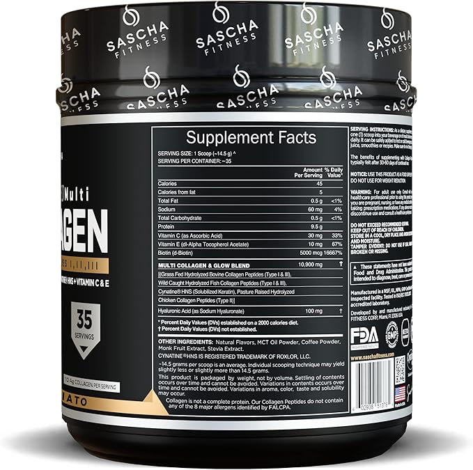 SASCHA FITNESS Hydrolyzed Multi Collagen Peptides 1,2 & 3 |Hyaluronic