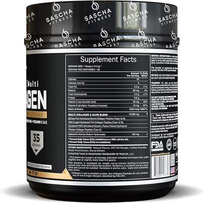 SASCHA FITNESS Hydrolyzed Multi Collagen Peptides 1,2 & 3 |Hyaluronic