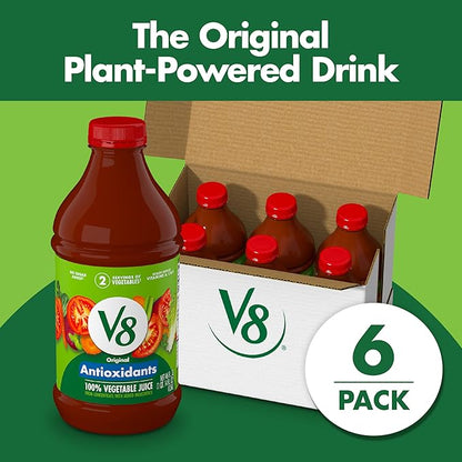 V8 Antioxidants Original 100% Vegetable Juice, 46 fl oz Bottle (6 Pack)