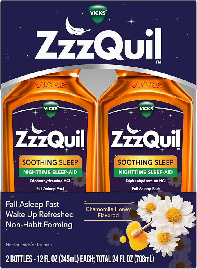 ZzzQuil, Nighttime Sleep Aid Liquid, Soothing 50mg Diphenhydramine No.1 Sleep 24 FL