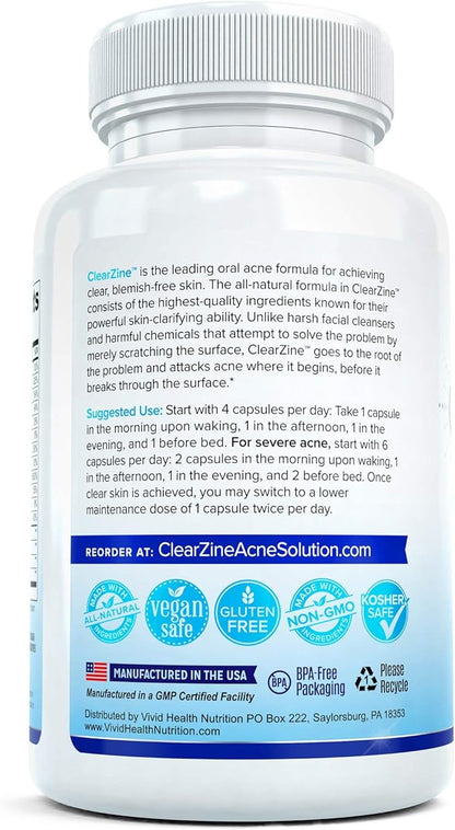 Acne Pills for Teens & Adults | Clear Skin Supplement, Vitamins for Hormonal & Cystic Acne, 90 Caps