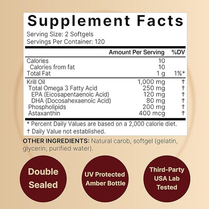 NatureBell Antarctic Krill Oil 1000mg Supplement, 240 Softgels, Omega-3s, EPA,
