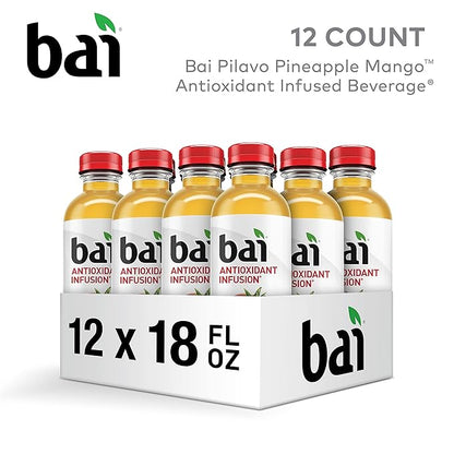 Bai Pilavo Pineapple Mango, Antioxidant Infused Beverage, 18 fl oz Bottles (Pack of 12)