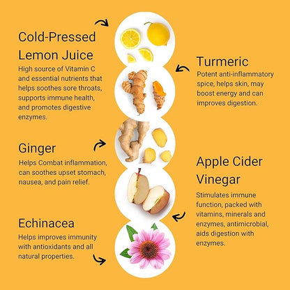 SMART Pressed Juice Immunity Wellness Drink with Organic Turmeric Curcumin Ginger Shot for Immune Support | Apple Cider Vinegar Lemon Ginger & Echinacea - Made in USA (30 Servings)
