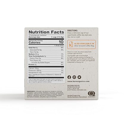 BareOrganics 13180 Focus Coffee with Superfoods, Organic Probiotic Coffee, 10 Single Serve Cups