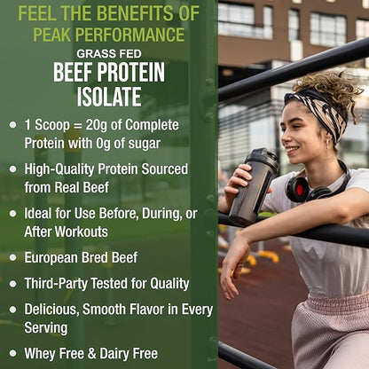 Grass Fed Beef Protein Powder - Lactose Free Great Tasting Beef Protein Isolate. Complete Animal Based Non Dairy Paleo Carnivore Supplement for Prime Muscle Building. No Whey. Vanilla Flavor