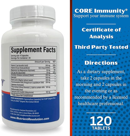 CORE Immunity - Immune Health Supplement - Daily Immune Booster & Multivitamin - Quercetin & Bromelain - Antioxidant & Free Radical Protection - 120 ct.