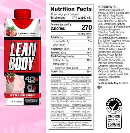 Labrada Lean Body Ready-to-Drink Strawberry Protein 40g Protein, 0 Sugar, 22 Vitamins 17 Ounce 12) LABRADA