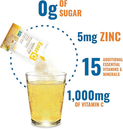 Ener-C Sugar Free Lemon Ginger Multivitamin Drink Mix, 1000mg Vitamin C, Non-GMO, Vegan, Real Fruit Juice Powders, Natural Immunity Support, Electrolytes, Gluten Free, 1-Pack of 30