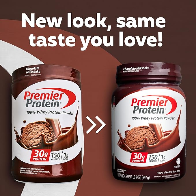Premier Protein Powder, Chocolate Milkshake, 30g 1g Sugar, 100% Whey 17 Servings, 23.9 Ounce 1)