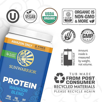 Sunwarrior Vegan Protein Powder Plant-Based USDA Organic | BCAA Amino Acids Hemp Seed | Keto Friendly Soy, Dairy, Gluten, & Synthetic Free Non-GMO | Chocolate 32 Servings 16g
