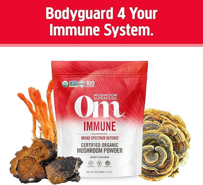 OM MUSHROOM SUPERFOOD Immune Blend Mushroom Powder Superfood Supplement, 7.05 Ounce Pouch, 100 Servings, Mushroom Blend, Reishi & Turkey Tail; Daily Immune Support Supplement