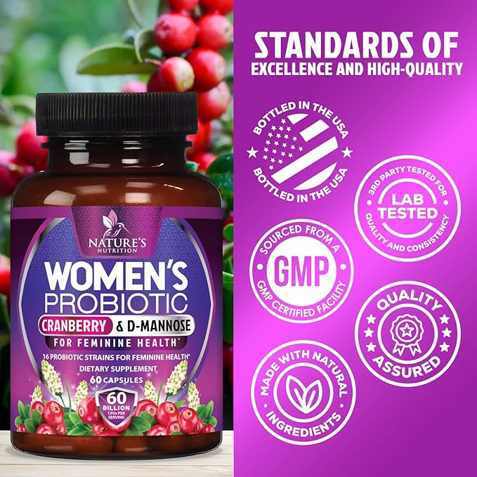 Probiotics for Women 60 Billion CFU & 16 Probiotic Strains with Prebiotics for Digestive Health, Womens Probiotic for Vaginal pH, Urinary & Immune Support with Cranberry, Gluten Free - 60 Capsules