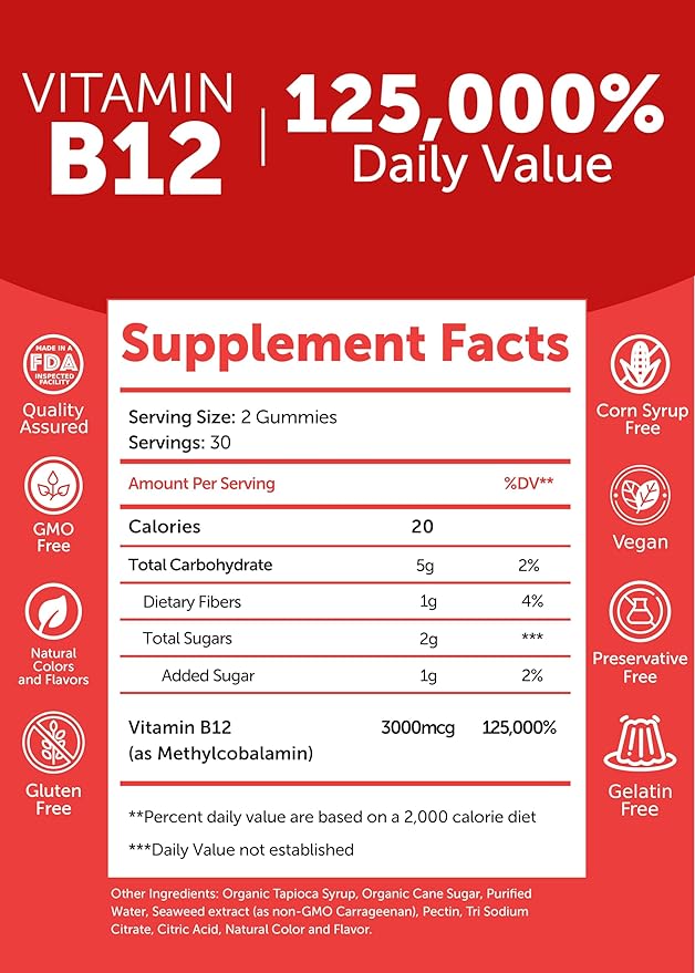Lunakai Vitamin B12 and Vitamin D3 3000 mcg B12 and 25 mcg 1000 UI D3 -
