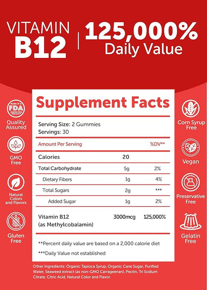 Lunakai Vitamin B12 and Vitamin D3 3000 mcg B12 and 25 mcg 1000 UI D3 -