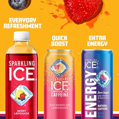 Sparkling Ice, Berry Lemonade Sparkling Water, Zero Sugar Flavored Water, with Vitamins and Antioxidants, Low Calorie Beverage, 17 fl oz Bottles (Pack of 12)