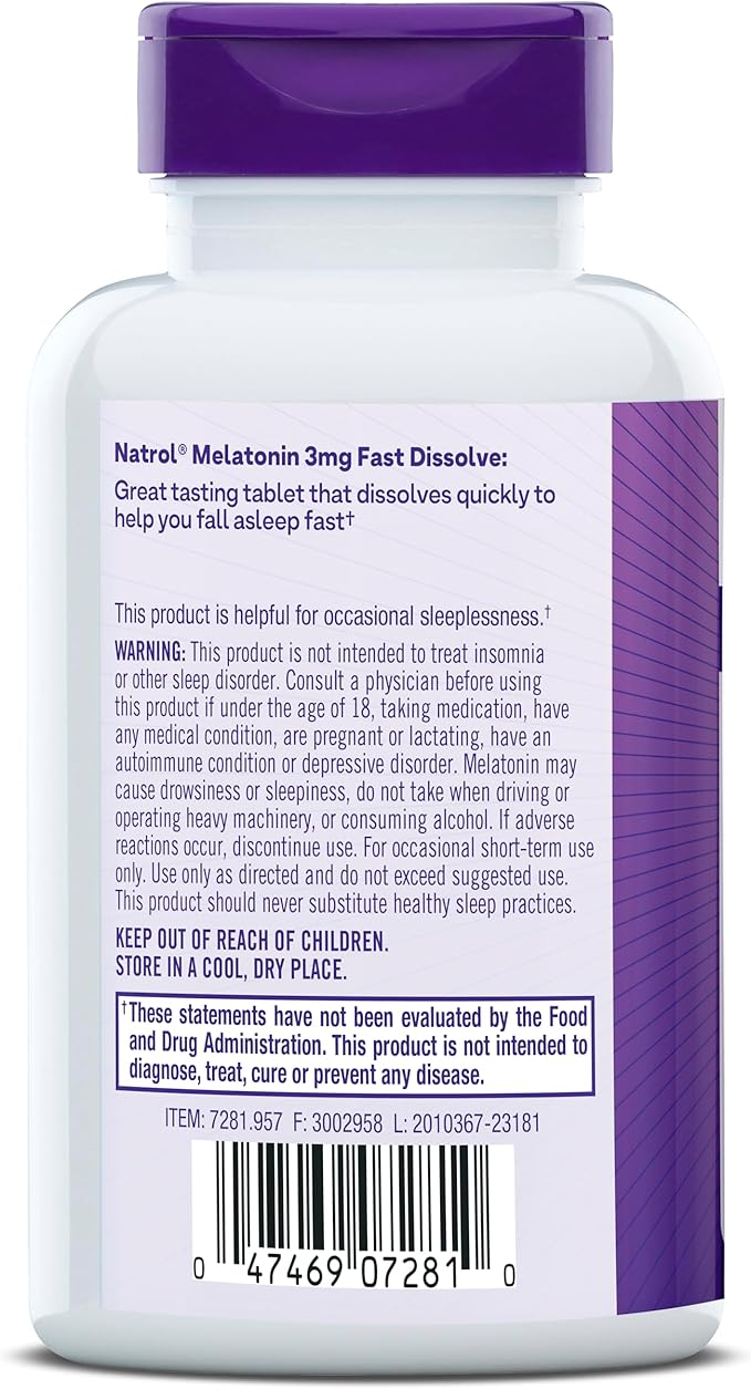 Natrol Melatonin 3mg, Strawberry-Flavored Dietary Supplement 150 Fast-Dissolve 150 Day