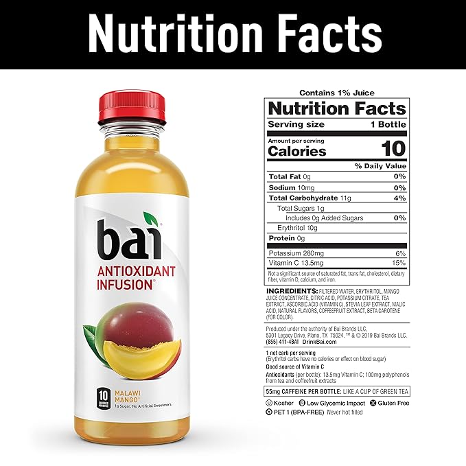 Bai Flavored Water, Safari Variety Pack, Antioxidant Infused Drinks, 3 Each of Brasilia Blueberry, Costa Rica Clementine, Malawi Mango, Zambia Bing Cherry,18 Fl Oz Bottles (Pack of 12)(Package may vary)