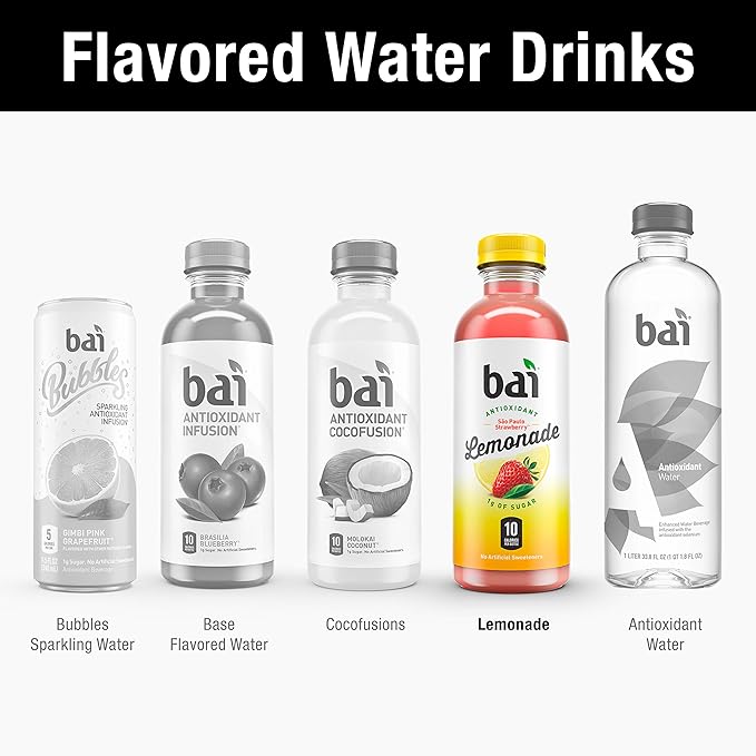 Bai Flavored Water, São Paulo Strawberry Lemonade, Antioxidant Infused Drinks, 18 Fluid Ounce Bottles, 6 Count