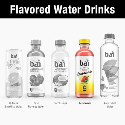Bai Flavored Water, São Paulo Strawberry Lemonade, Antioxidant Infused Drinks, 18 Fluid Ounce Bottles, 6 Count