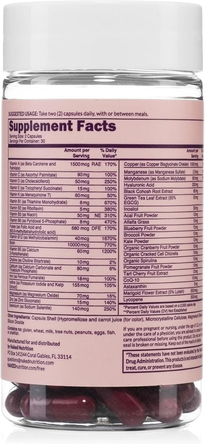 Ella Women's Multi - Daily Multivitamin - Vitamins A, C, E, Selenium, Zinc, Fruit and Super Green Extracts, to Boost Immune Support - Gluten-Free and Vegetarian Vitamins, 60 Capsules