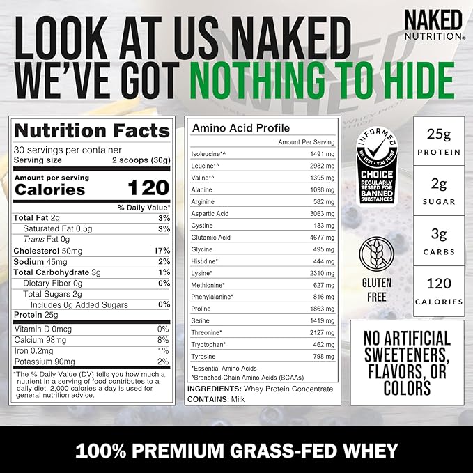 NAKED Whey 2LB 100% Grass Fed 1 Ingredient,