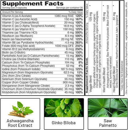 Snap Supplements Men's Multivitamins B12, Zinc, 60 Capsules