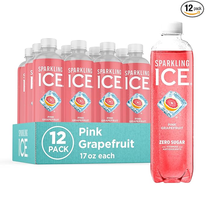 Sparkling Ice, Pink Grapefruit Sparkling Water, Zero Sugar Flavored Water, with Antioxidants and Vitamins, Zero Sugar, 17 fl oz Bottles (Pack of 12)