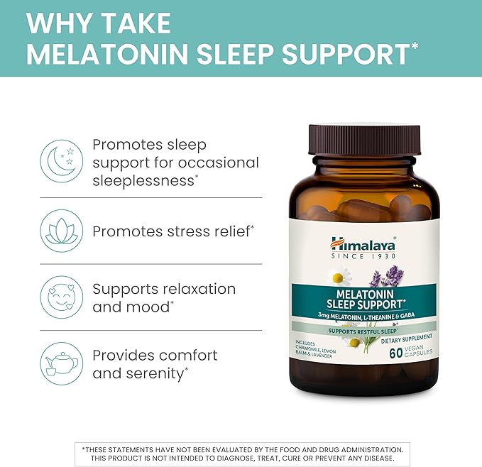 Himalaya Melatonin Sleep Support with GABA, 3mg for 60 Capsules, 2 Month
