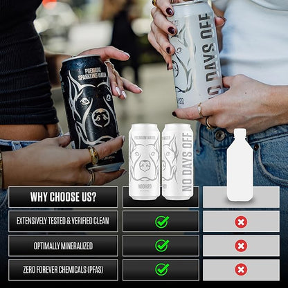 NO DAYS OFF Premium Water (Still), 12 Pack - 16 fl oz/can, 5.68L Total, Reverse Osmosis Canned Alkaline Water with Essential Minerals, pH Balanced Electrolyte Water
