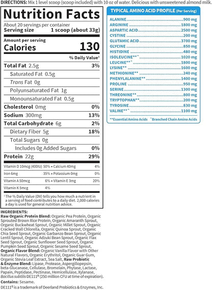 Organic Vegan Vanilla Protein Powder 22g Complete 1.5 LB