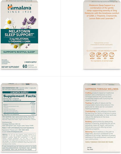 Himalaya Melatonin Sleep Support with GABA, 3mg for 60 Capsules, 2 Month
