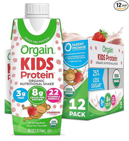 Orgain Organic Kids Nutritional Protein Shake, 8g Dairy 3g of 22 Vitamins 8.25 Fl 12)
