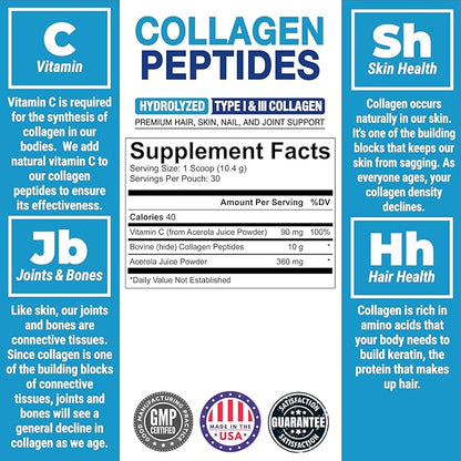 PEScience Collagen Peptides Powder, Hydrolyzed Collagen 30 Servings,