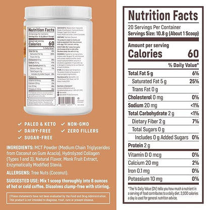 NativePath Keto Coffee Creamer Powder Hazelnut — Keto-Friendly, Non-Dairy & Low Sugar Creamer. Made with Grass-fed Collagen Protein Powder, MCT Oil & Monk Fruit. Soy & Gluten Free (7.6OZ)