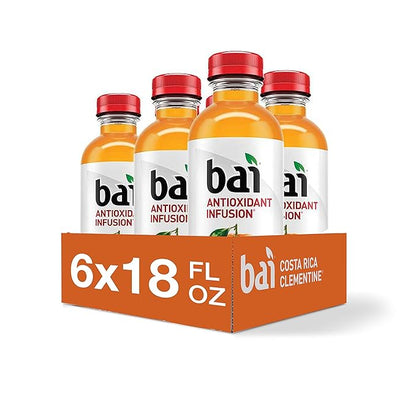 Bai Flavored Water, Costa Rica Clementine, Antioxidant Infused Drinks, 18 Fluid Ounce Bottles, 6 count