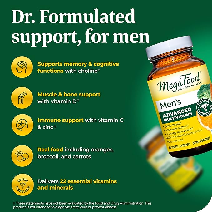 MegaFood Men's Advanced Multivitamin for Men B12, Vitamin 120 Tabs (60 Servings)