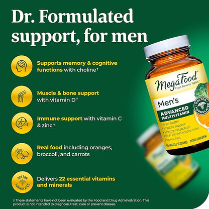 MegaFood Men's Advanced Multivitamin for Men B12, Vitamin 120 Tabs (60 Servings)