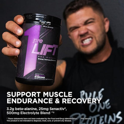 Rule 1 preLIFT Pre-Workout, 6g Citrulline, 3.2g Beta Alanine, 3 Caffeine Sources + 20 Others for Energy, Alertness, & Endurance (30 Servings, Wild Grape)