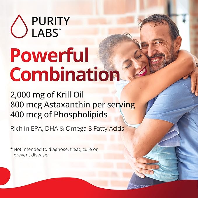 Purity Labs Antarctic Krill Oil 2000mg Omega-3 with 800mcg Supplements 3, Fatty 60 Softgels