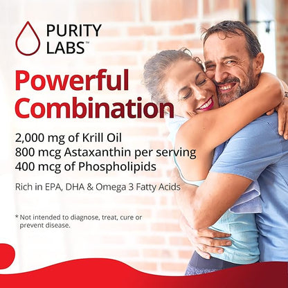 Purity Labs Antarctic Krill Oil 2000mg Omega-3 with 800mcg Supplements 3, Fatty 60 Softgels