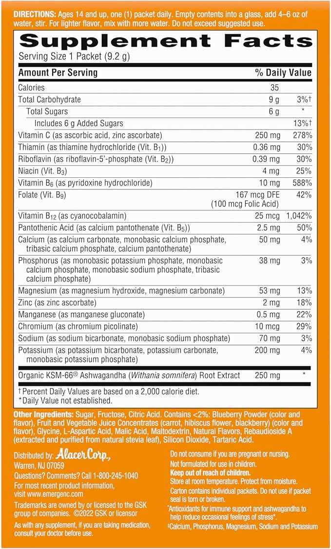 Emergen-C Vitamin C Ashwagandha Drink Mix, 18 Count